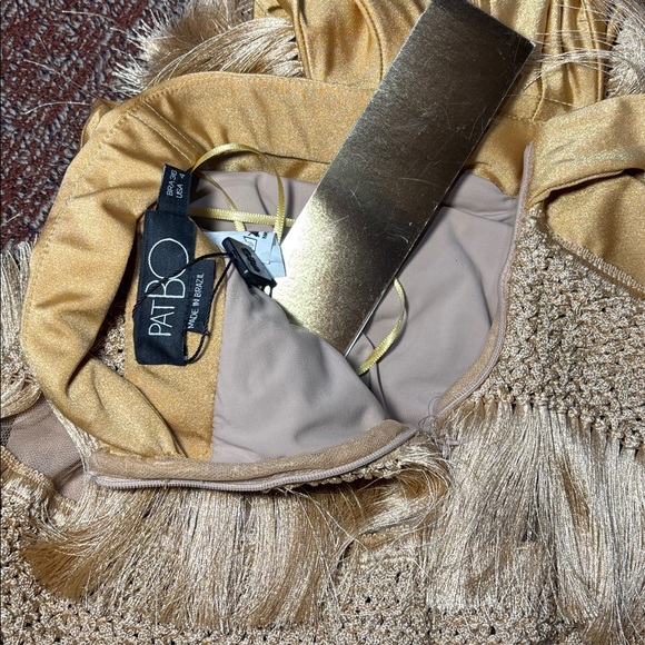 NWT PatBo Fringe plunging mini dress in Almond Womens 4 - Picture 12 of 12